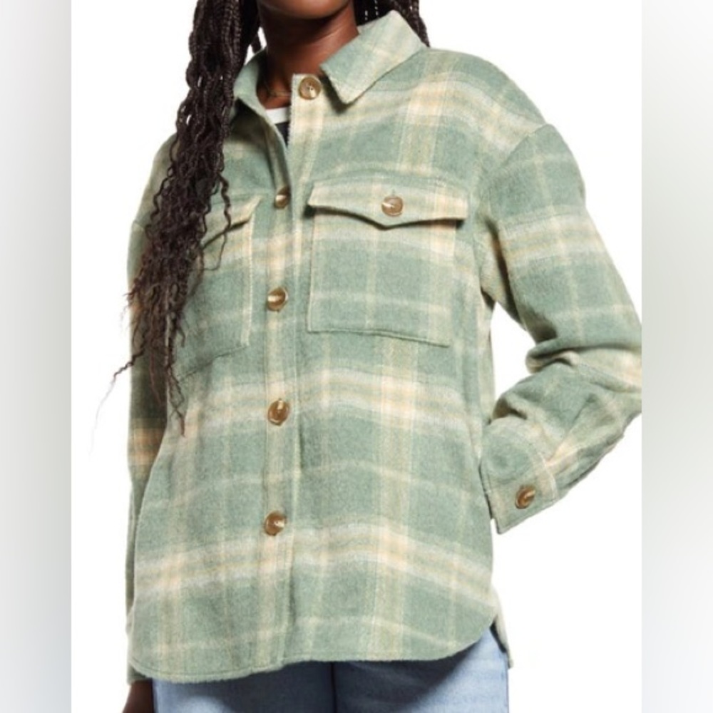 BP. Plaid Brushed Shacket in Green Hedge Plaid. Size Small. 💚 - Picture 2 of 10